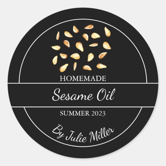 Étiquette simple maison à huile de sésame | Noir (Devant)