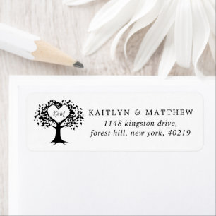 Étiquette Simple Mariage de l'arbre cardiaque du Monogramme