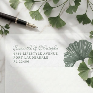 Étiquette Simple Mariage Feuille de Ginkgo Vert de Sage