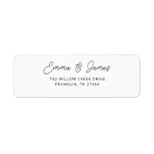 Étiquette Simple Mariage Script Blanc & Noir (Devant)