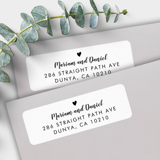 Étiquette Simple Modern Script Heart Mariage Adresse de reto