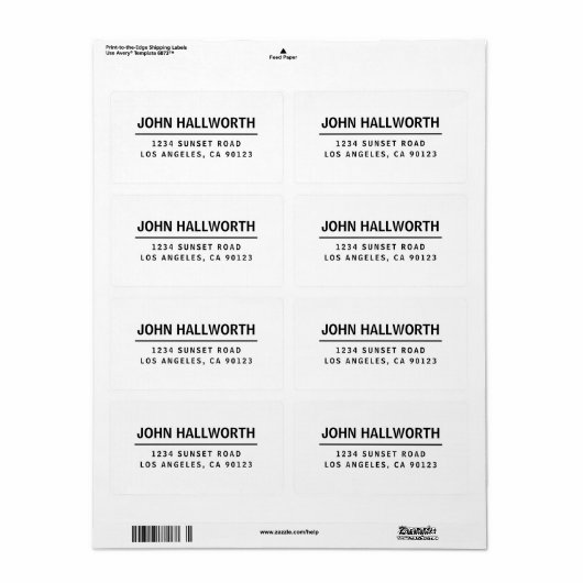 Étiquette Simple moderne blanc et noir (Feuille entière)