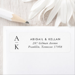 Étiquette Simple moderne Noir Blanc Monogramme Mariage Adres