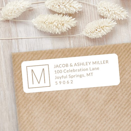 Étiquette Simple Monogramme Blanc & Kraft Beige Adresse de r