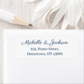 Étiquette Simple Navy Blue Script Clear Text White Mariage (En situation)