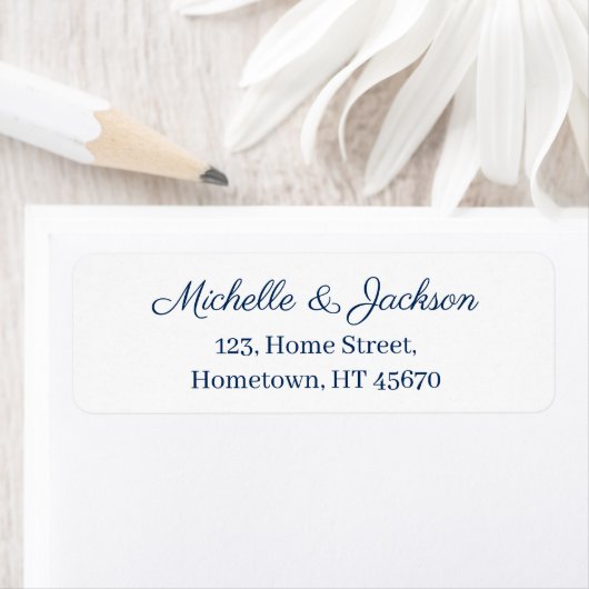 Étiquette Simple Navy Blue Script Clear Text White Mariage (En situation)