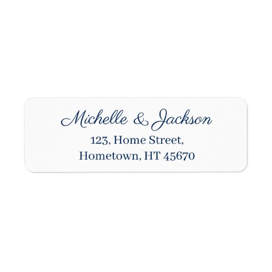 Étiquette Simple Navy Blue Script Clear Text White Mariage (Devant)