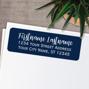 Étiquette Simple Navy White Elegant Script - Adresse de reto