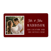 Étiquette Simple photo de Mariage en Bourgogne et blanc (Devant)