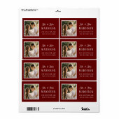 Étiquette Simple photo de Mariage en Bourgogne et blanc (Feuille entière)