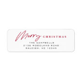 Étiquette Simple Script Joyeux Noël Rouge Adresse de retour (Devant)