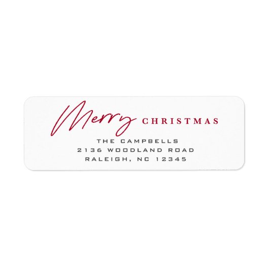 Étiquette Simple Script Joyeux Noël Rouge Adresse de retour (Devant)