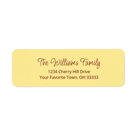 Étiquette Simple Script Nom de famille Yellow Adresse de ret (Devant)