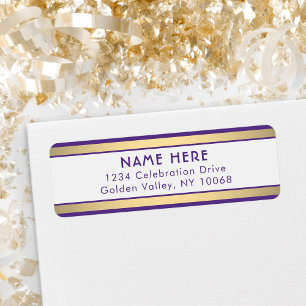 Étiquette Simple Stripes Purple Gold & White Adresse de reto