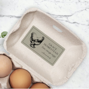 Étiquette Simple Taupe Cute Farm Chicken Oeuf Carton Produit
