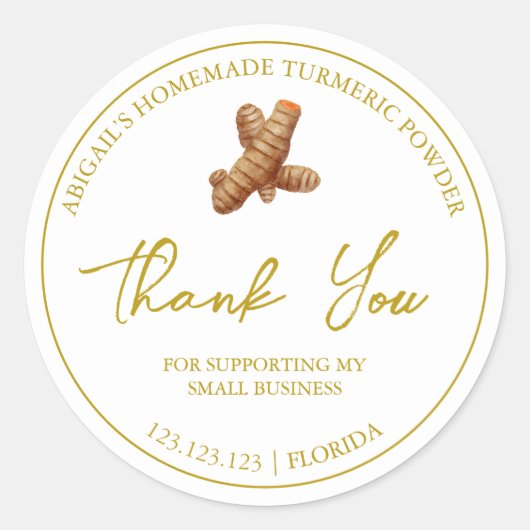 Étiquette simple Turmeric Thank You fait maison (Devant)