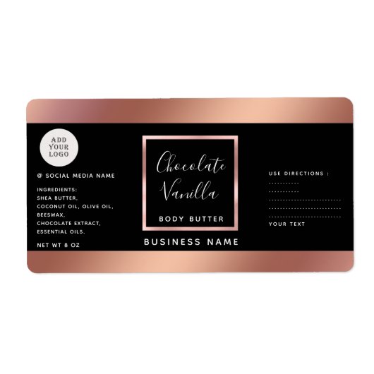 Étiquette Simple typographie noir rose or logo cosmétique (Devant)