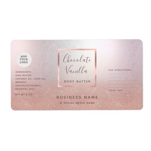 Étiquette Simple typographie rose or logo cosmétique (Devant)