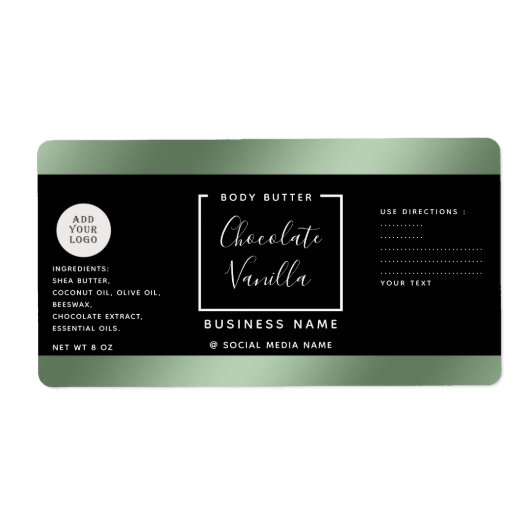 Étiquette Simples typographie lux noir vert cosmétique logo (Devant)