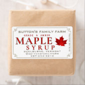Étiquette Sirop d'érable Rouge sucre Feuille d'érable et fro (En situation)