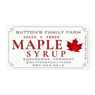 Étiquette Sirop d'érable Rouge sucre Feuille d'érable et fro