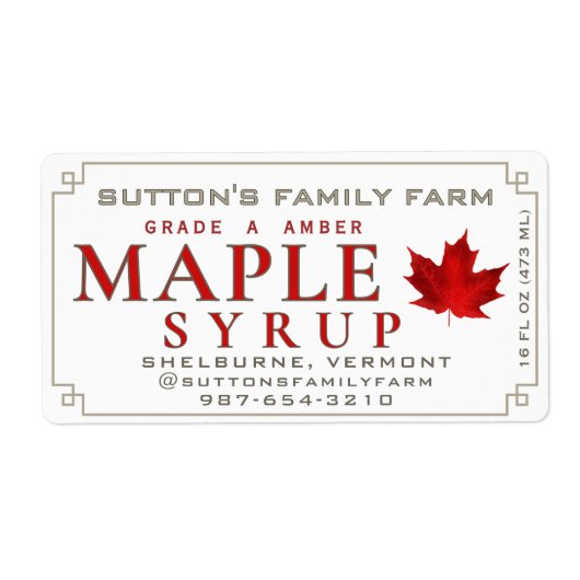 Étiquette Sirop d'érable Rouge sucre Feuille d'érable et fro (Devant)
