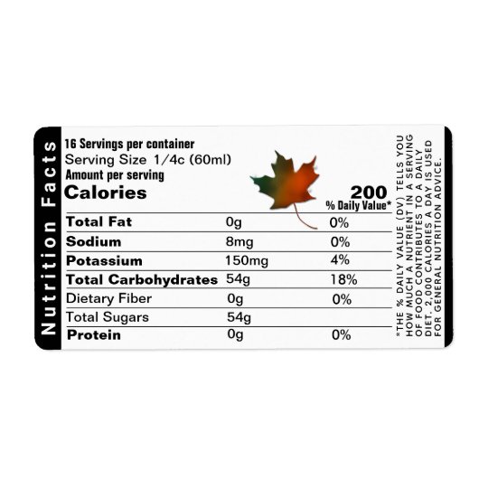 Étiquette Sirop d'érable - valeur nutritive Feuille Étiquett (Devant)
