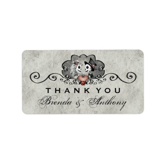 Étiquette Skeletons gris noir et blanc Merci de coeur (Devant)