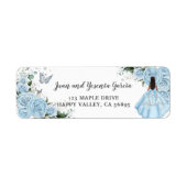 Étiquette Sky Blue Roses Floral Quinceañera Adresse de retou (Devant)