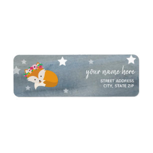Étiquette Sleepy Boho Fox Stars Baby shower aquarelle