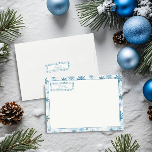 Étiquette Snowflake Blue and White Watercolor Adresse de ret