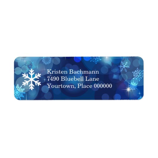 Étiquette Snowflake Blue Bokeh hiver (Devant)