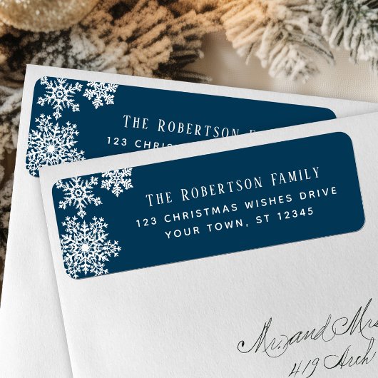Étiquette Snowflake Blue Christmas Holiday Return Address