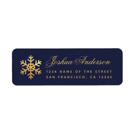 Étiquette Snowflake Elegant Navy Blue Faux Gold Foil Winter  (Devant)