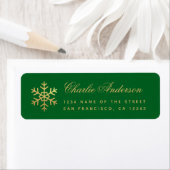 Étiquette Snowflake Green Faux Gold Elegant Script Holidays (En situation)
