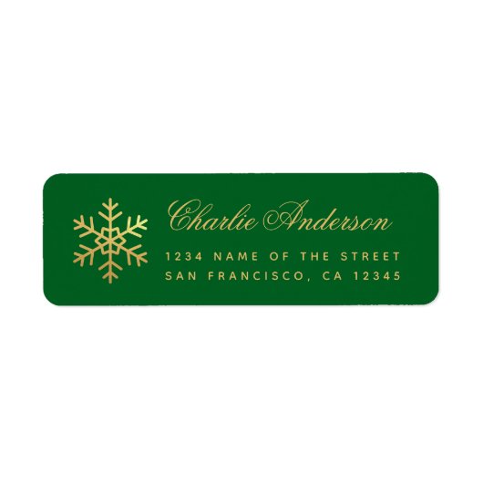 Étiquette Snowflake Green Faux Gold Elegant Script Holidays (Devant)