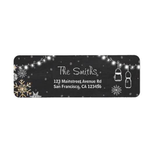 Étiquette Snowflakes d'hiver Adresse de retour Label Gold Si (Devant)