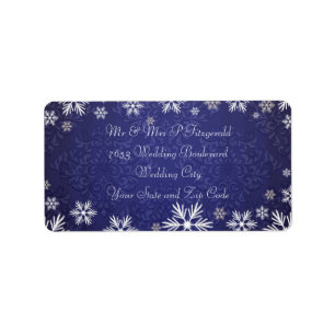 Étiquette Snowflakes et Blue Mariage damassé
