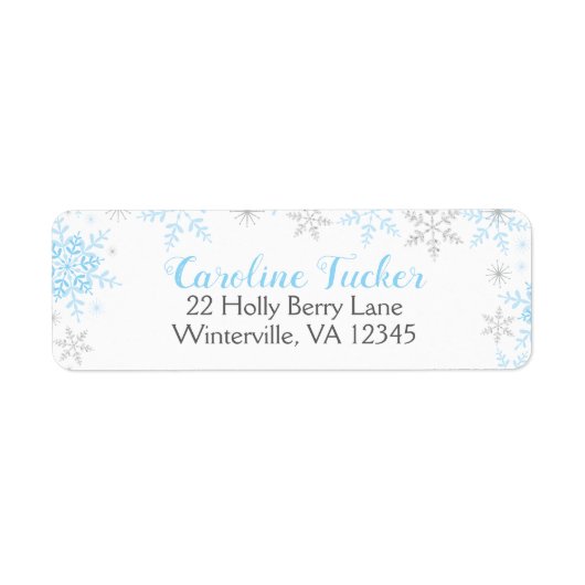 Étiquette Snowflakes Winter Baby Boy Shower Blue Silver (Devant)