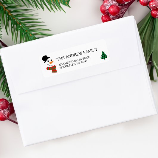 Étiquette Snowman blanc et sapin de Noël