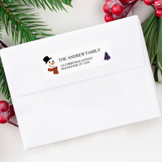 Étiquette Snowman blanc et sapin de Noël