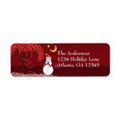 Étiquette Snowman Candycane Tree sur la Bourgogne profonde (Devant)