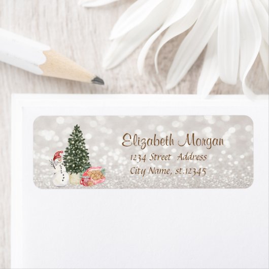 Étiquette Snowman, Cookies, Pine Tree Glittery Bokeh (En situation)