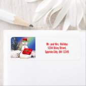 Étiquette Snowman Holding Noël présent (En situation)