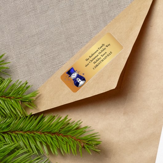 Étiquette Snowman joyeux de Noël en bleu