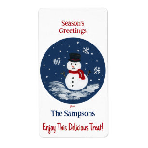 Étiquette Snowman rouge PERSONNALISER rectangulaire