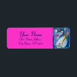 Étiquette SNOWMAN WITH OWL  Blue Pink Fuchsia Christmas<br><div class="desc">Whimsical , colorful and cool Winter night illustration , watercolor painting in vibrant blue white, pink, colors .</div>