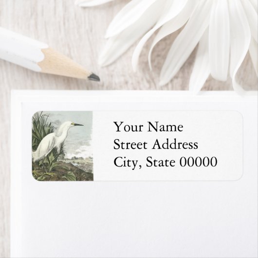 Étiquette Snowy Egret, John Audubon (En situation)