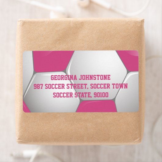 Étiquette Soccer Ball Pink and White (En situation)