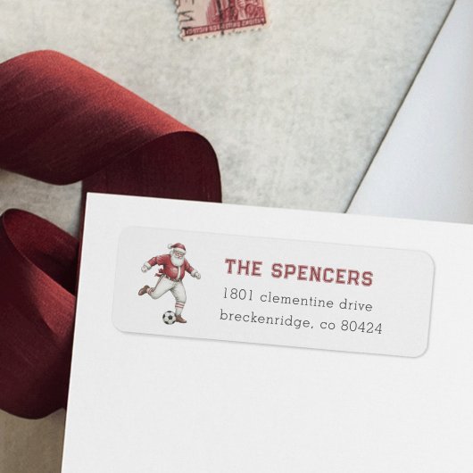 Étiquette Soccer Santa Christmas Return Address